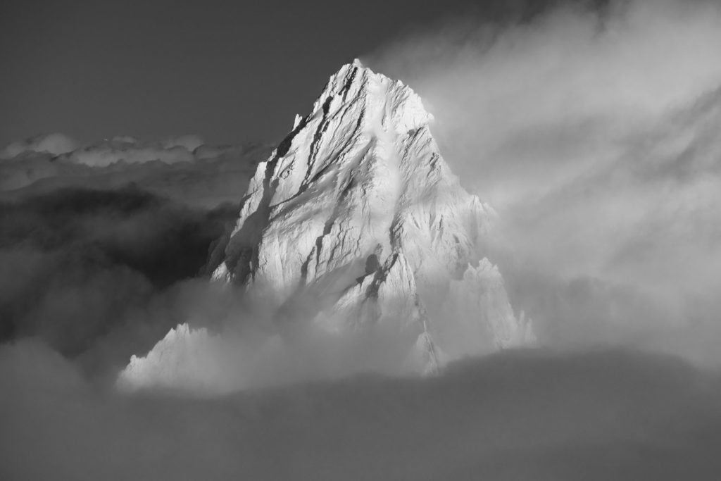 mont blanc Chamonix alps france black and white mountains photography - Aiguille du Chardonnet picture in clouds and fog