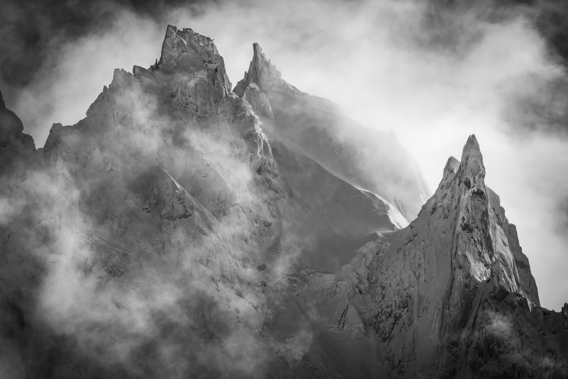 Black and white of Aiguille de Chamonix - Mont Blanc