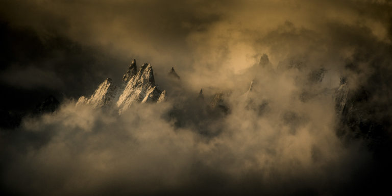 Mont blanc in black and white - of Chamonix in clouds