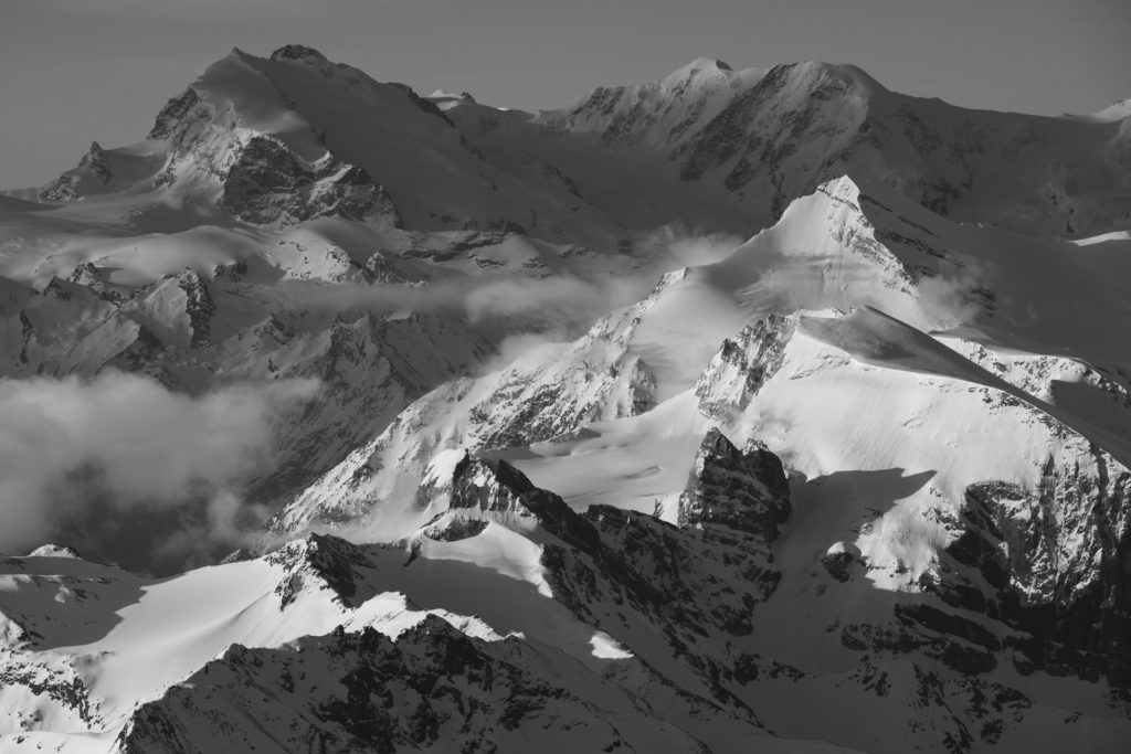 Brunegghorn - Brunegghorn - Mont Rose- Zermatt - Black and white picture of a summit mountain under the snow and the sun