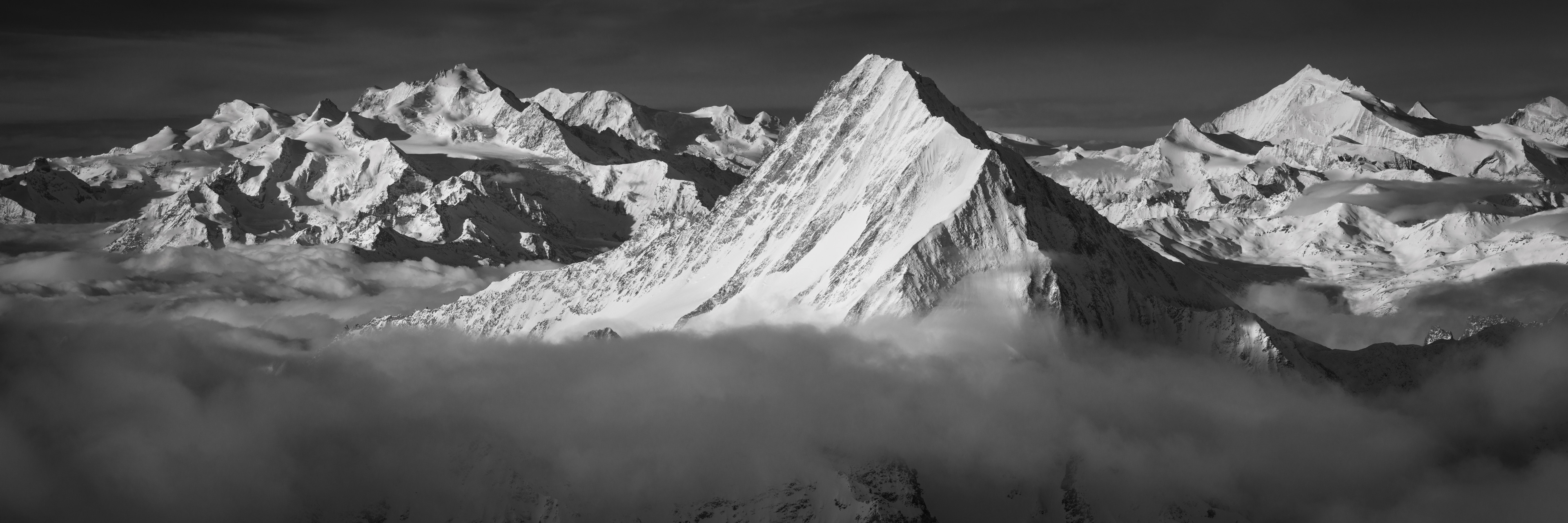 Panoramic moutain image prints of Swiss Valais Alps panorama - Bietschorn - Michabels - Weisshorn
