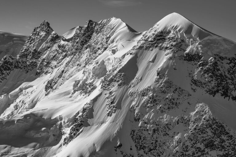 Breithorn - Zermatt - Black and white snowy mountain image of a Swiss alpine glacier