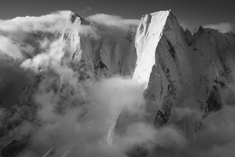 St Moritz - engadine black and white mountains photography- Cengalo - Badile - Davos Alpes