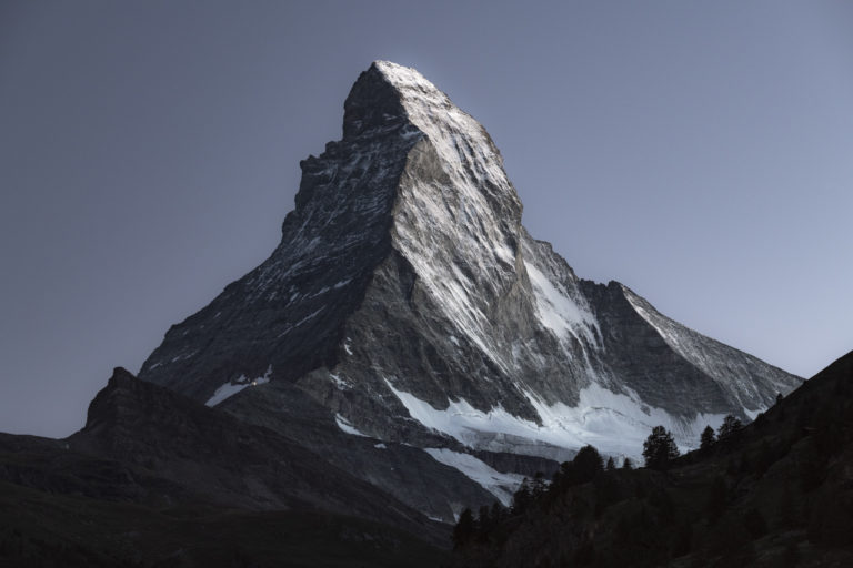 The Matterhorn from Zermatt in the Valaisan Alps- Mountain photo summit of the Swiss Alps
