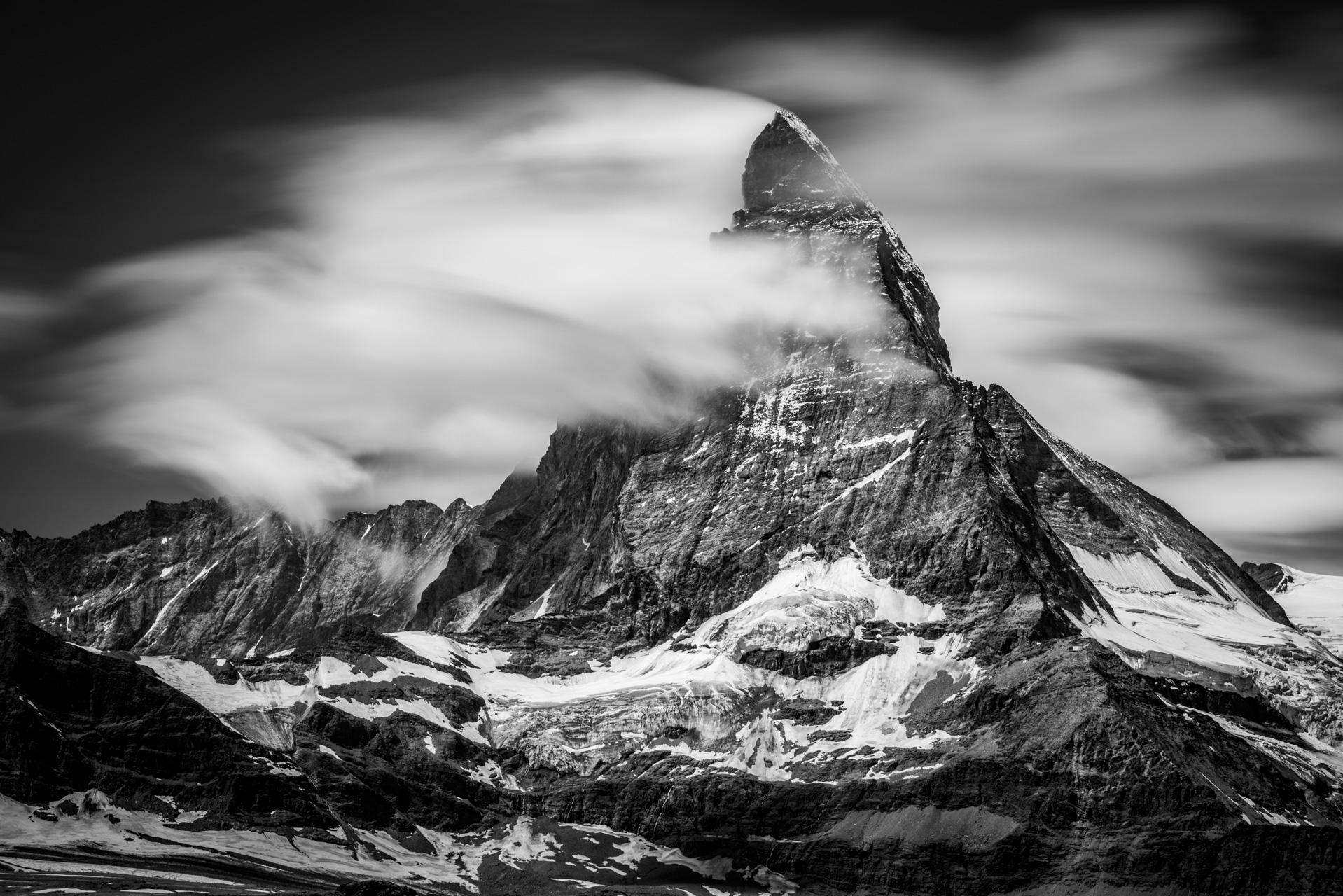 Mont Cervin photo noir et blanc vu depuis le Gornergratt