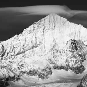 Zermatt  photo and Dent Blanche in the clouds - black and white mountain picture to print for interior decoration of a chalet