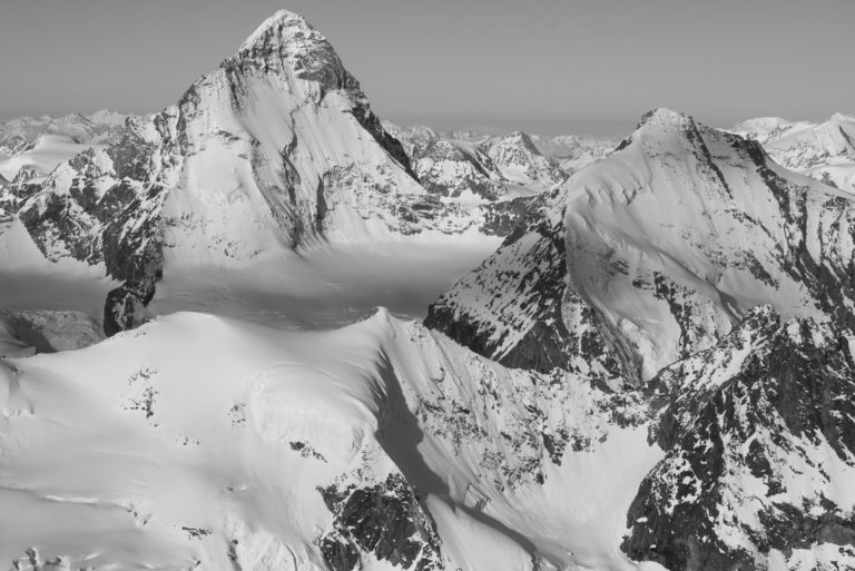 Snow and Rocky Mountains of Switzerland black and white photography - Dent Blanche - Crans Montana- Val d’Anniviers