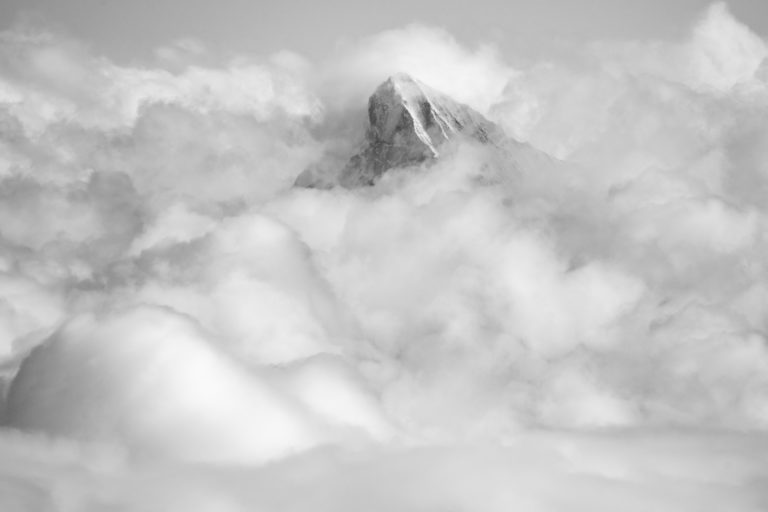 The dent blanche alps - Val d hérens - Mountain top clouds in black and white 