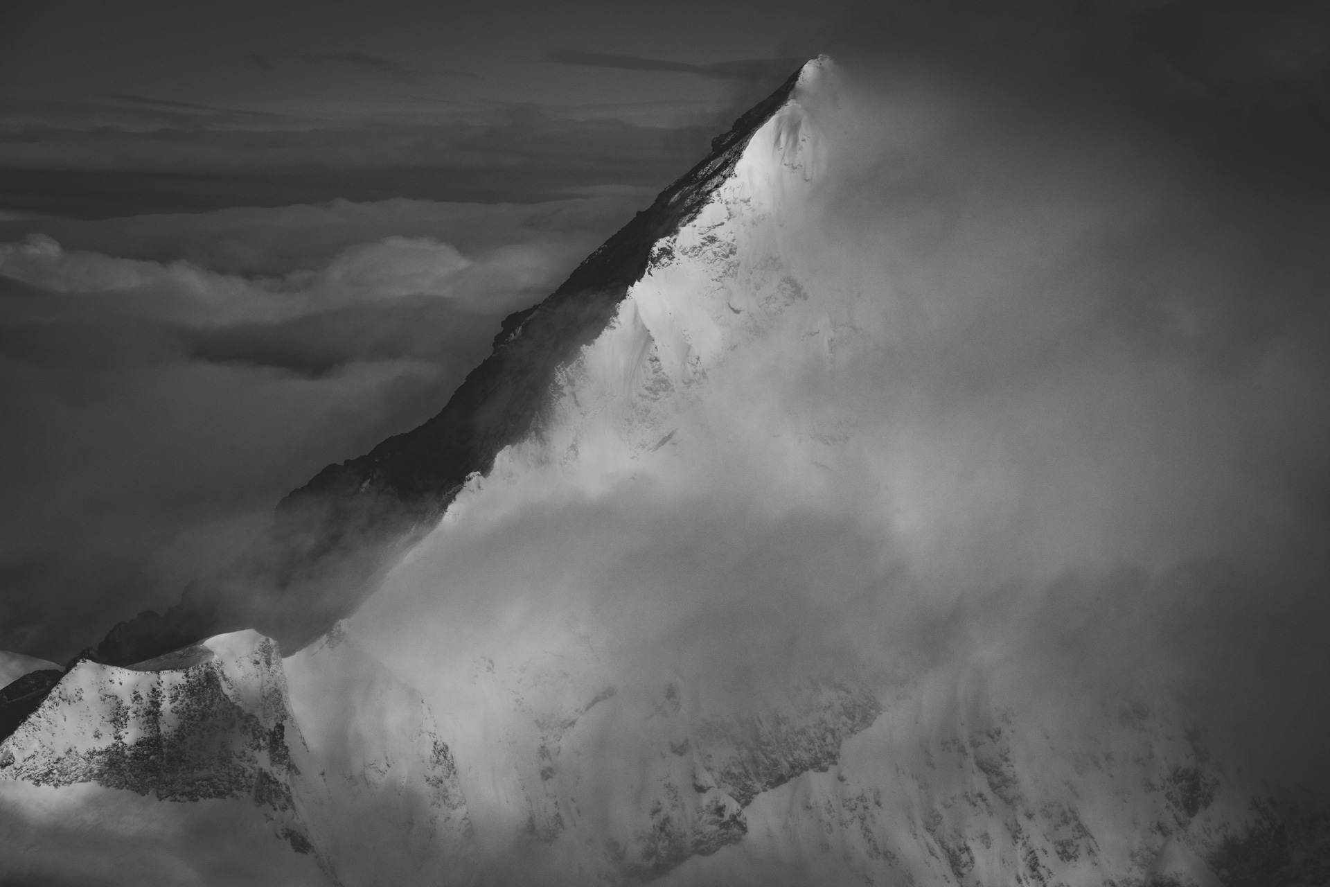 Black and white mountain landscape pictures i nthe swiss alps- The Dent Blanche