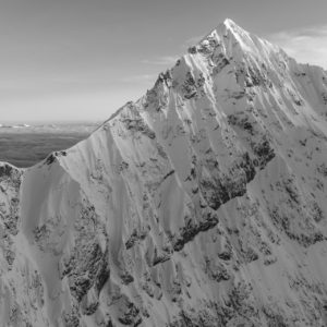 Black and white mountain photo after a storm on The Dent Blanche seen from Zermatt