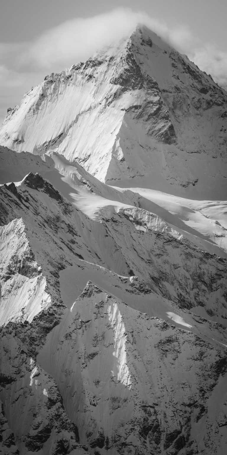 Alpine dent blanche- Black and white high mountain photo of the dent blanche in the the swiss alps