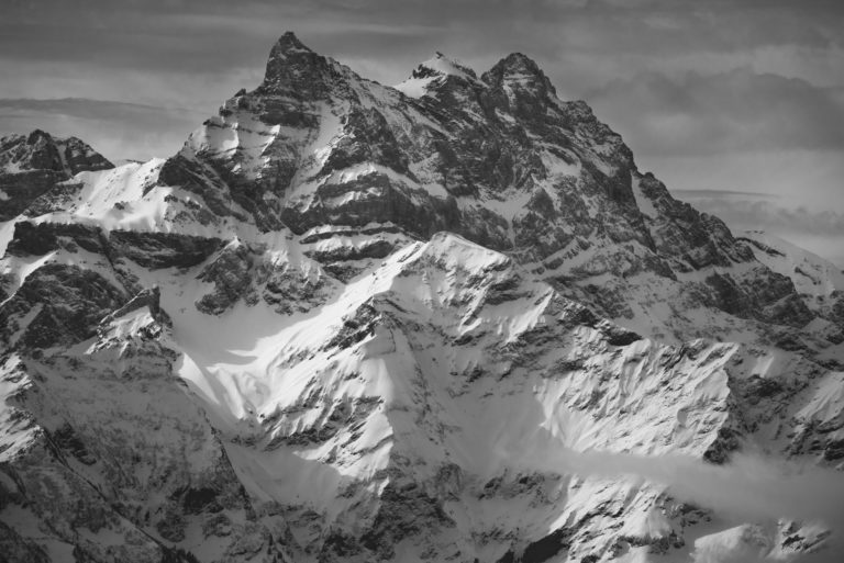 Mountain in winter photo - black and white Dents du Midi image - Villars in the vaud alps Canton