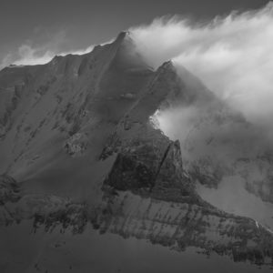 Doldenhorn in black and white after a snowstorm in the mountains