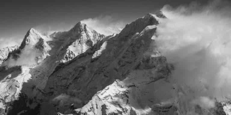 eiger monch jungfrau Panorama - black white grindelwald mountains - swiss alps photo print