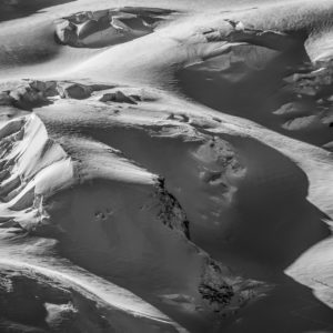 black and white Photo of mountaineering and mountaineers in a Zermatt glacier of the Valais Alps in Switzerland  - Pointe Dufour -  Dufourspitze