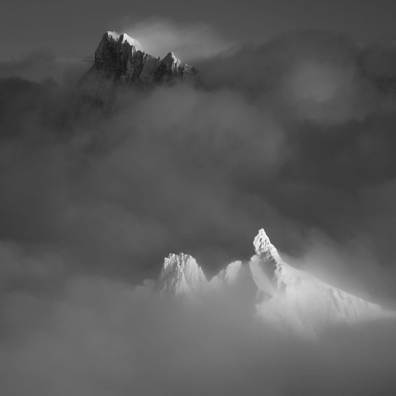 artistic black and whiter mountain image Mont Blanc massif