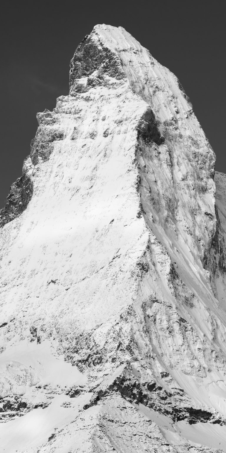 Arete de Hornli - Matterhorn - panoramic portrait of the peak and the summit of a mountain in the Swiss Alps