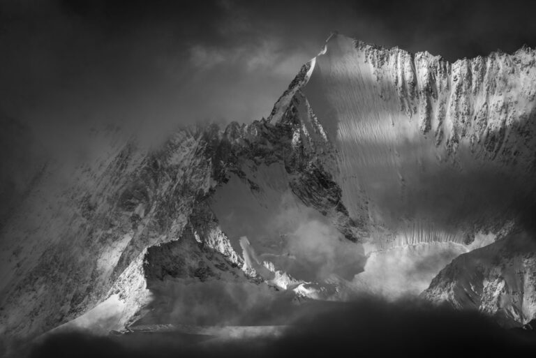 Saas Fee - Blanc and white swiss alps image - Lenzspitze