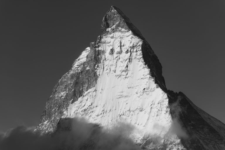 The Matterhorn - Black and white photo of a mountain peak at Zermatt in the Valais Alps Switzerland