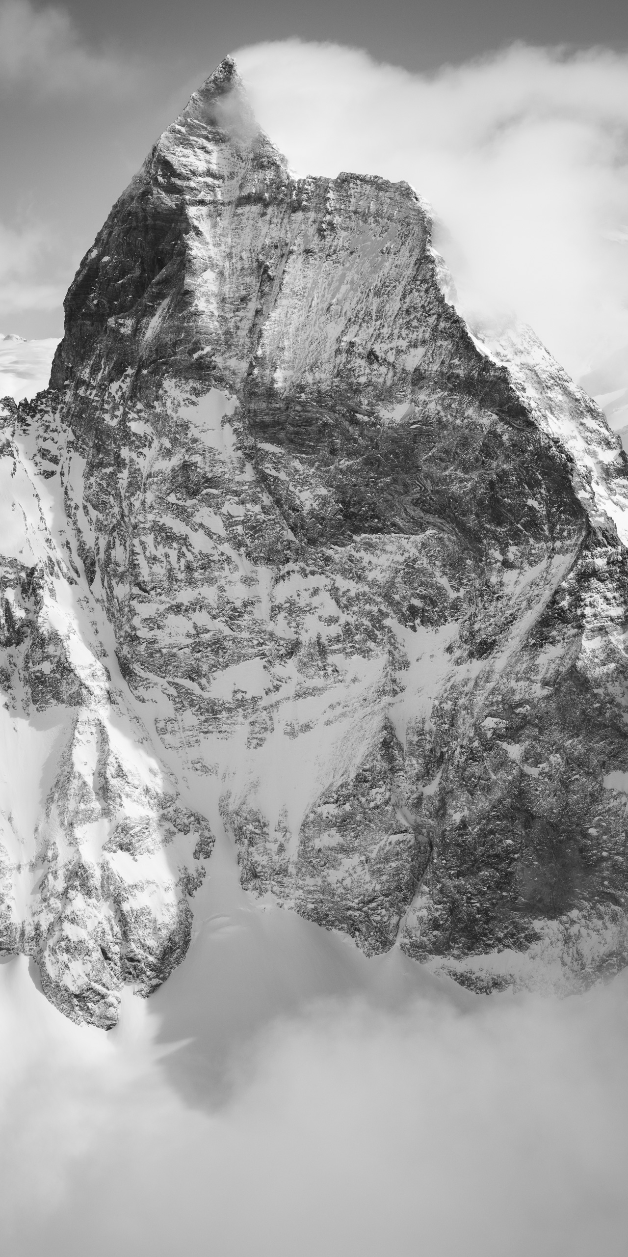 Matterhorn - Poster panoramique de montagne en noir et blanc - Massif montagneux suisse