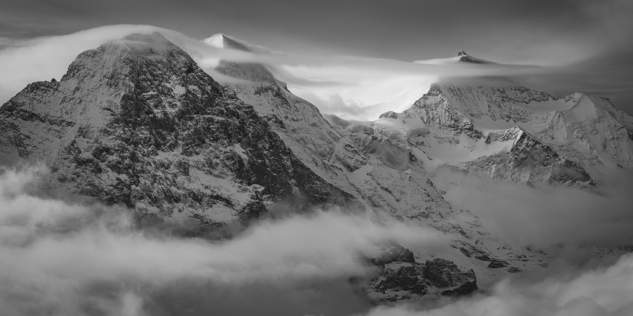 black and white panoramic mountain poster Monch Eiger Jungfrau
