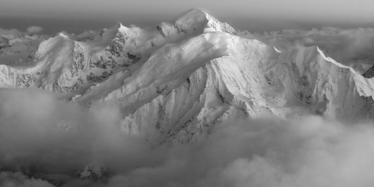 black and white pictures of mont blanc in france  - black and white photo prints framed of a mountain panorama in switzerland