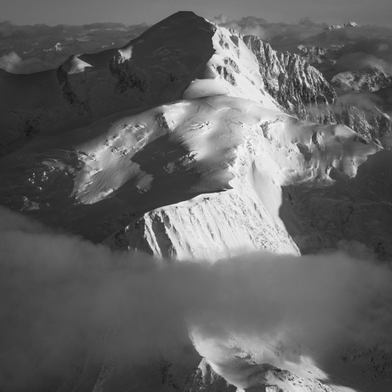 black and white photo mont blanc massif