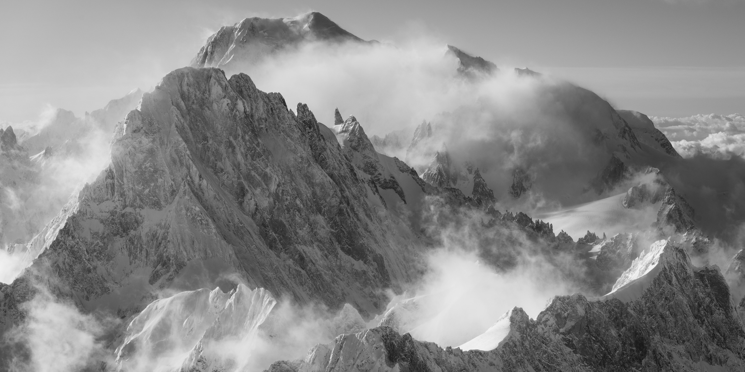 black and white photo of mont blanc - Panoramic poster image of mont blanc