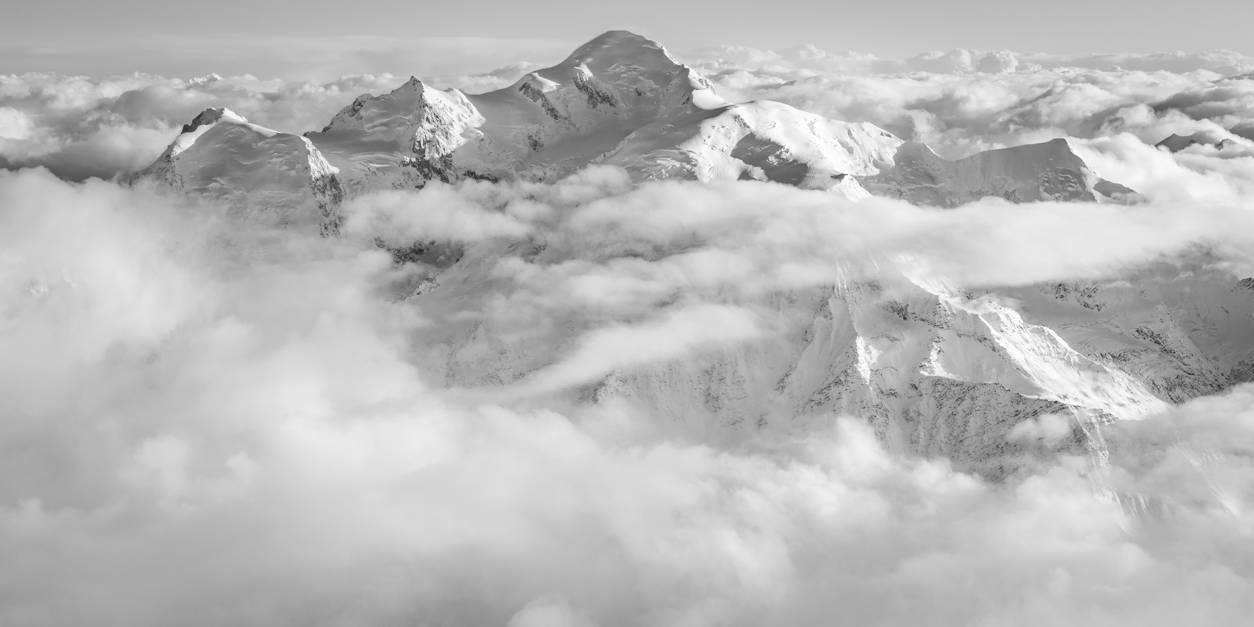 Mont blanc panorama  - Swiss mountains and mont blanc massif panorama in black and white