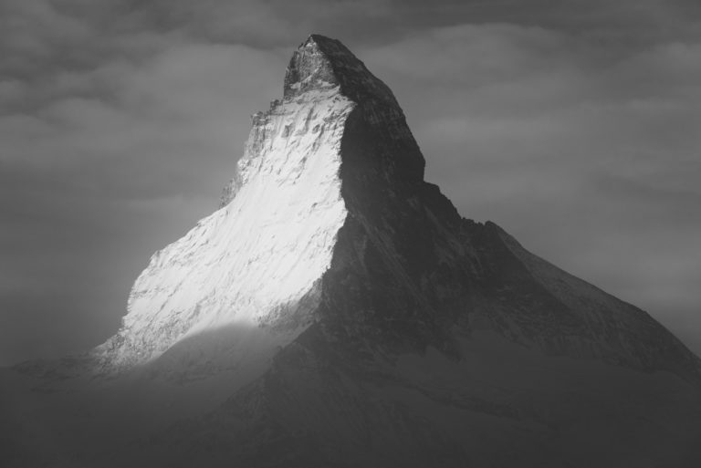 Matterhorn - black and white mountains photos of snow and peaks in the mist