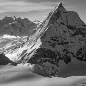 Monte Rosa - Matterhorn - black and white photo of Monte Rosa Massif and  The Matterhorn under the sun - Dufourspitze peak of Europe Switzerland.