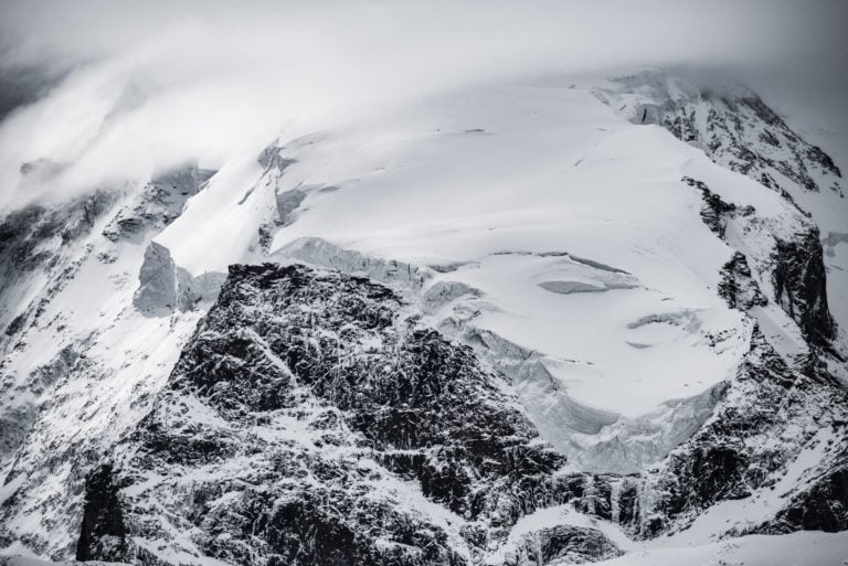 Nordend - Black and white moutain photo of Monte Rosa - Monte Rosa Massif with snow