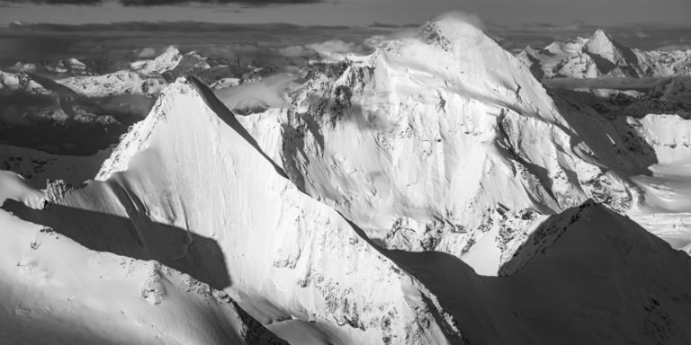 Black and white mountain photo of Obergabelhorn -  Dent d&#039;Hérens - Grivola