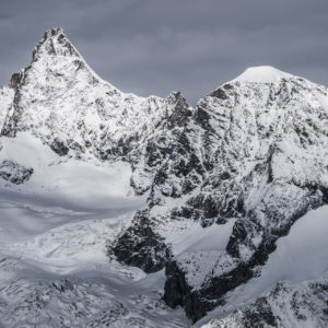 Obergabelhorn Wellenkupe - snow-covered mountain landscape at Zermatt - Valais Alps and normal route of theObergabelhorn