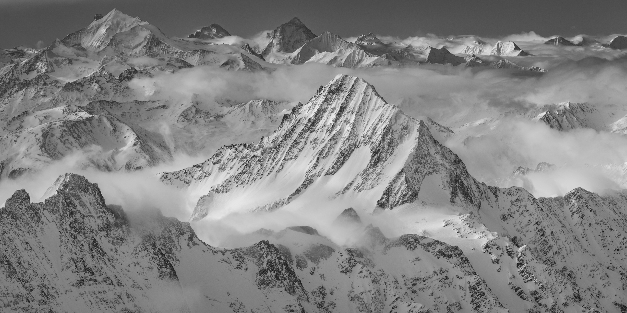 Panorama alpes suisses - Vue panoramique de montagne à encadrer de vallées de Zermatt, Anniviers et d'Hérens