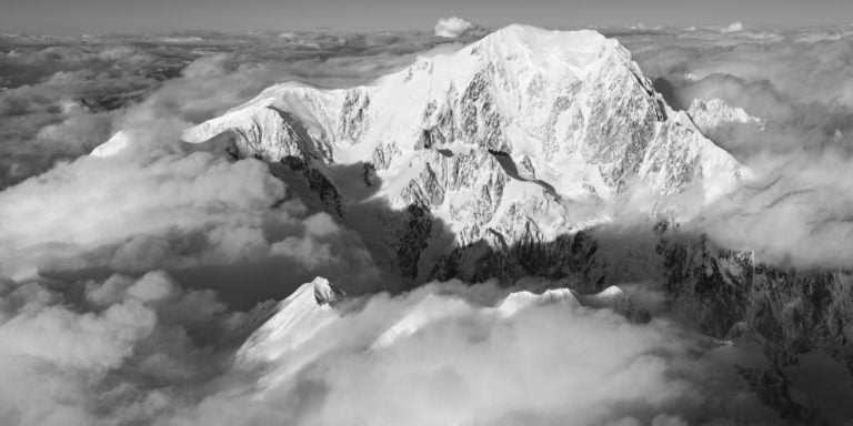 black and white panorama mont blanc massif