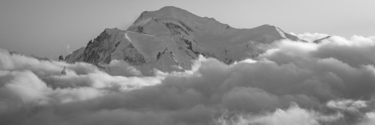 Panoramic black and white mountain view  of the mont blanc - Top Mountains in the clouds
