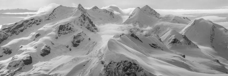 Mountain landscape photo and panoramic view of a landscape of Zermatt Monte Rosa Breithorn, Castor