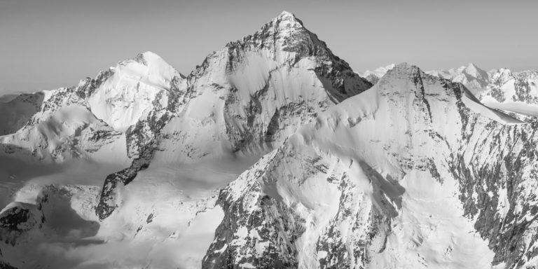 black and white mountain and landscape Panorama of Val d&#039;Anniviers Crans Montana - Dent Blanche and Grand Cornier