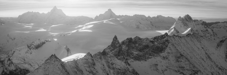 Panorama picture to frame of the mountains of the Val d&#039;hérens in the Swiss Alps - the Aiguille de la Tsa, the Ibexes, the glaciers of the Val d&#039;Hérens