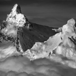 Black and White Mountain Image of Petit Muveran seen from Thyon - vaud alps to Crans Montana