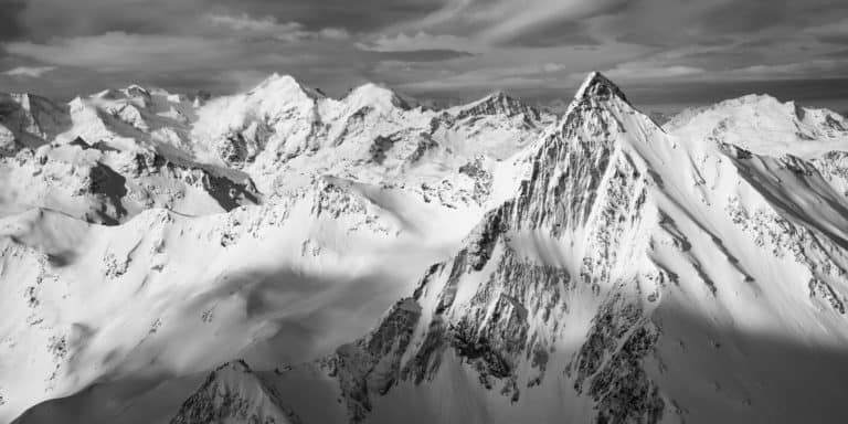 Engadin Foto - Schwarz-Weiß-Bild Alpen - Piz Languard - Bernina-Massiv