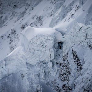 Image of a rocky mountain landscape - North face of Dent d&#039;Hérens and Sérac under snow in the Swiss Valais Alps.