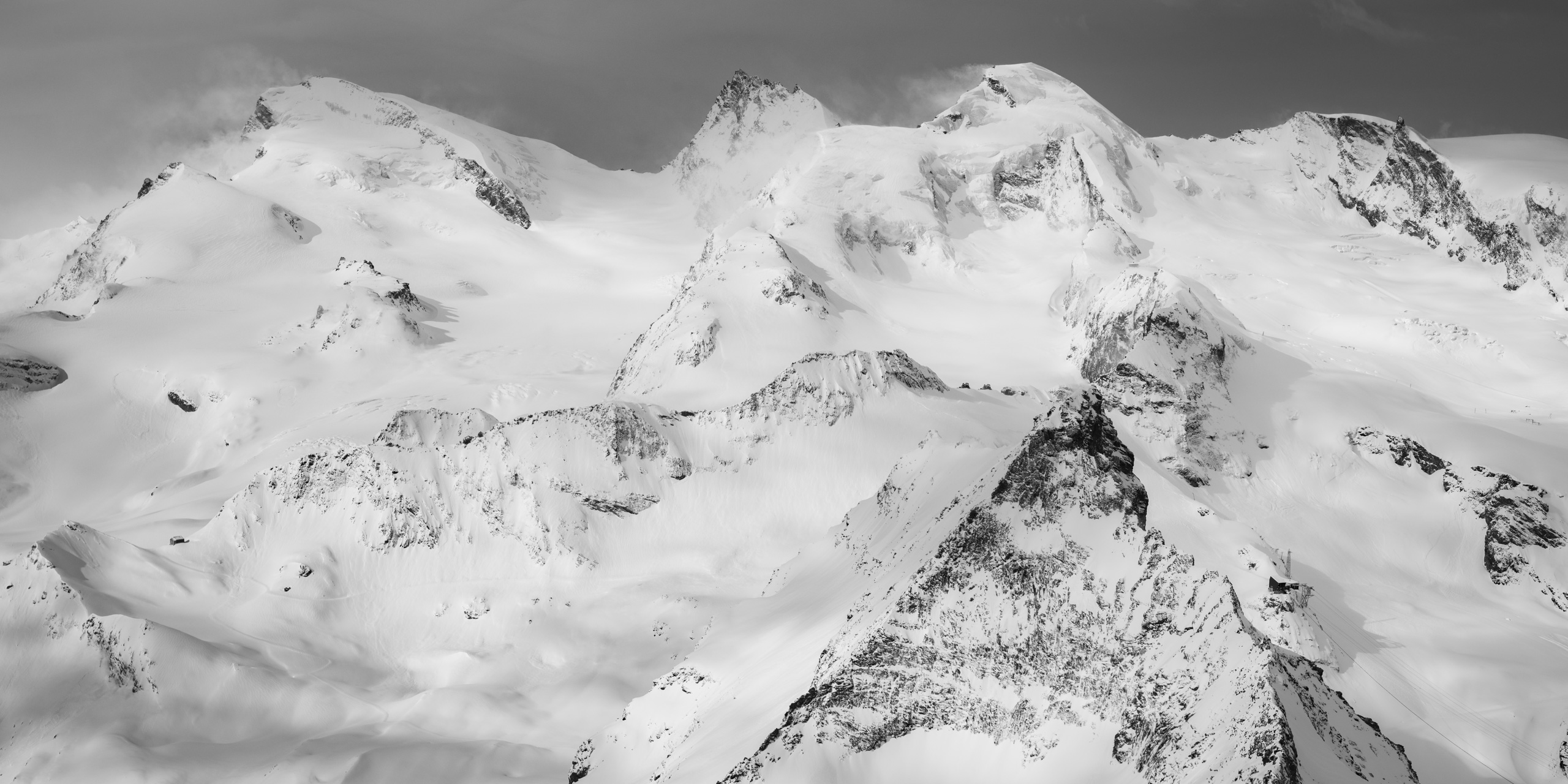 Panoramic mountain prints of Strahlhorn - Rimpfischhorn - Allalinhorn in black and white