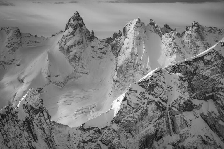 helicopter in the Engadin mountains - black and white mountain print