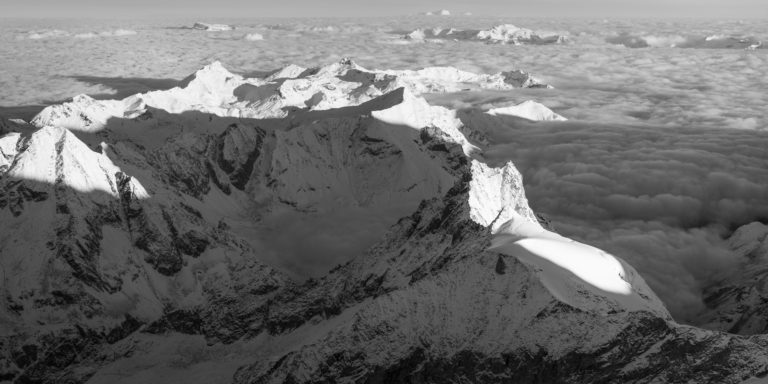 Swiss mountains val d anniviers Panorama - black and white summit of mountains panorama