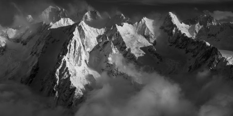 panorama mountain alps black and white - South side massif mont blanc