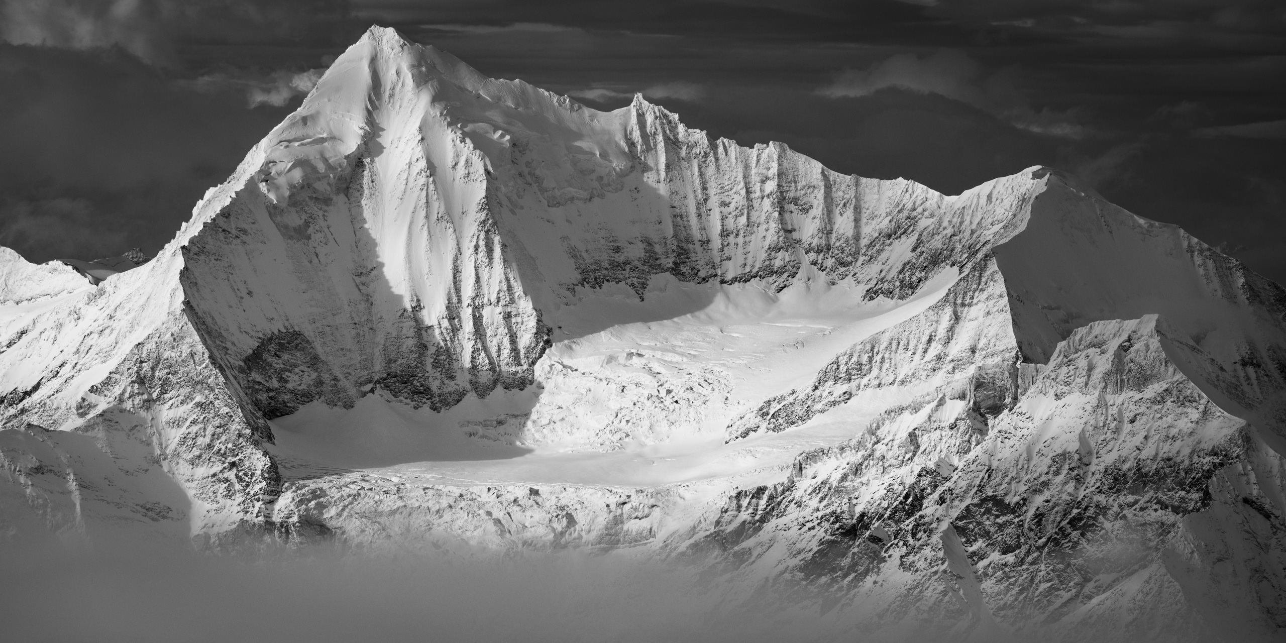 Weisshorn - Snow-covered mountains of the North Ridge Panorama - Grand Gendarme - Normal way- the Schaligrat.