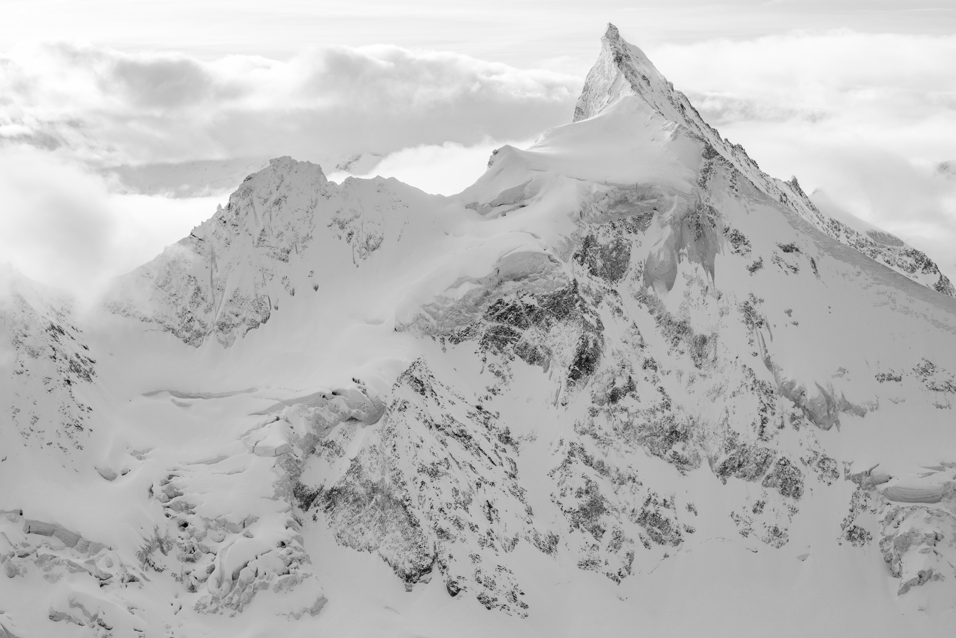 Zinalrothorn - Swiss alpine mountains - Black and white landscape and mountains photo in Switzerland