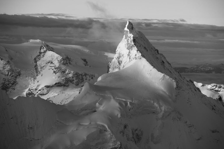 Zinalrothorn - View of the Val d&#039;Anniviers in black and white - Zermatt Valley in Valais - Swiss Alps summits - Matterhorn